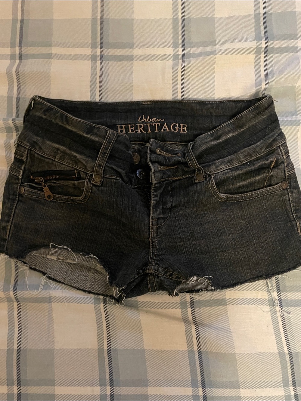 urban heritage black faded distressed denim cut off shorts